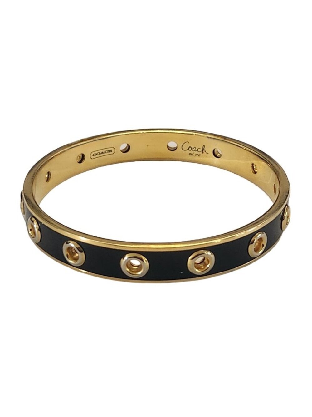 Coach Black Enamel Gold Tone Grommet Bangle Bracelet 6mm
